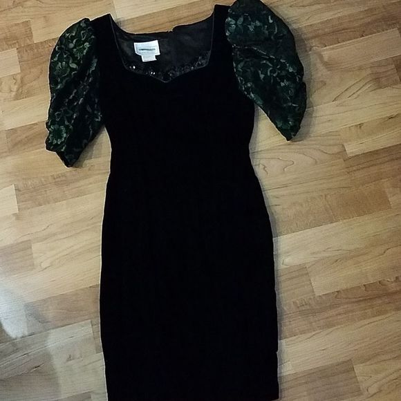 GUNNE SAX JESSICA MCCLINTOCK  SEQUIN SQUARE NECK LACE PUFF SLEEVES VELVET LACE 5 - Picture 3 of 9